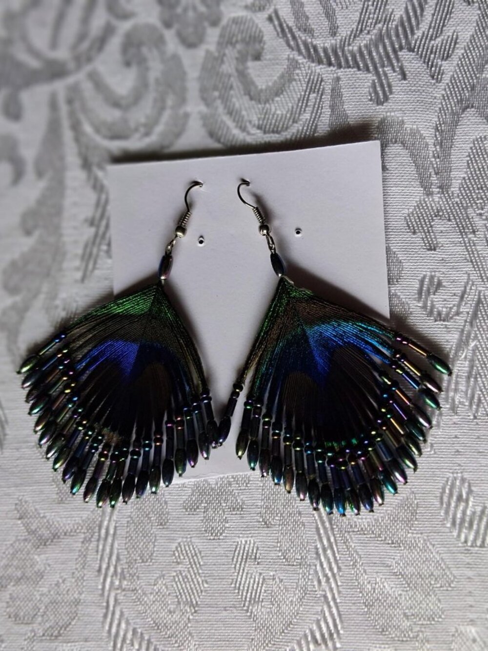 New 2 Pair of Peacock Earrings Plus a Spare Hook Drop